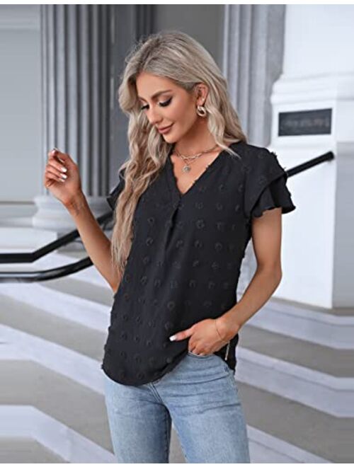 Blooming Jelly Women's Dressy Tops Work Shirt Business Casual Blouses Summer Cute Ruffle Sleeves Tops