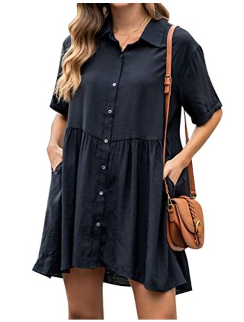 Blooming Jelly Womens Flowy Casual Dress Maternity Summer Dresses V Neck Button Down Cute Mini Dress with Pockets
