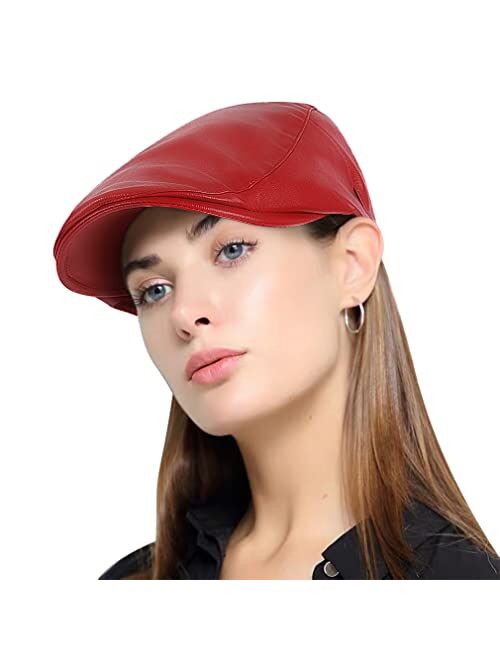 DOCILA Leather Flat Ivy Hats for Women Plain Feminine Newsboy Cap Fashion Gatsby Hat Lightweight Cabbie Driving Caps