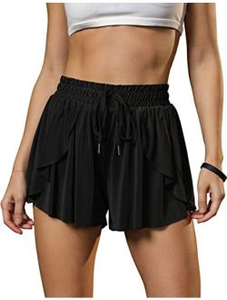 Women's Flowy Running Shorts High Waisted Butterfly Shorts Athletic Workout Shorts with Pocket