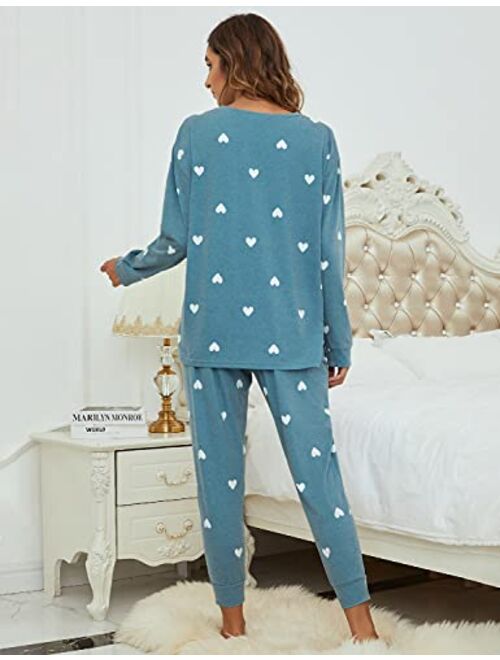 Blooming Jelly Womens Cute Pajama Sets Long Sleeve Heart Printed Lounge Set Pockets Two Piece Outfits