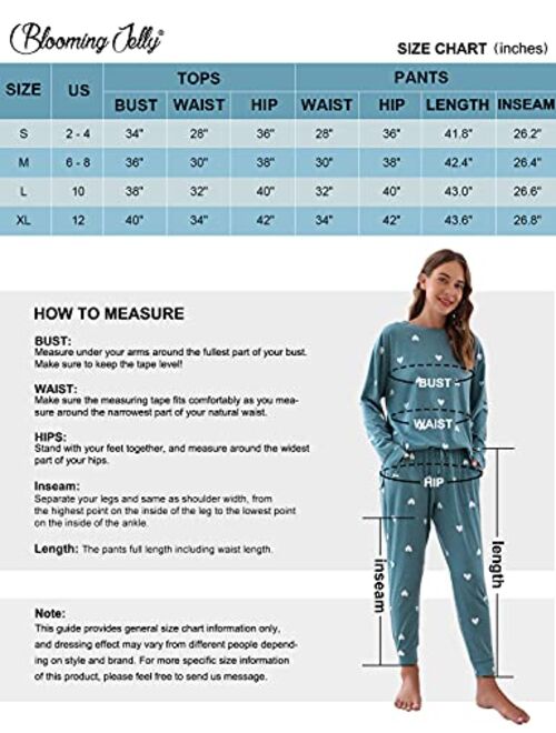 Blooming Jelly Womens Cute Pajama Sets Long Sleeve Heart Printed Lounge Set Pockets Two Piece Outfits