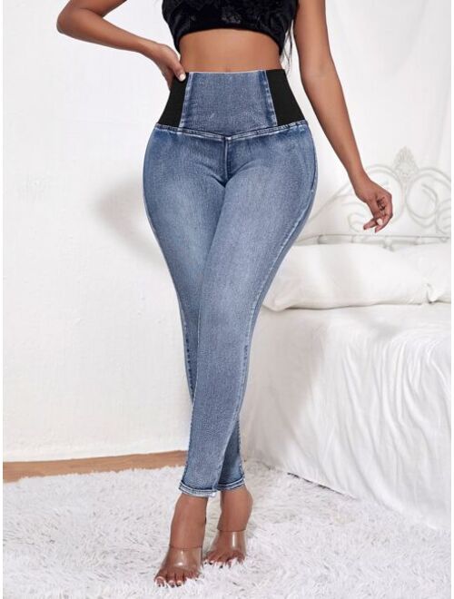 SHEIN SXY High Waist Colorblock Skinny Jeans