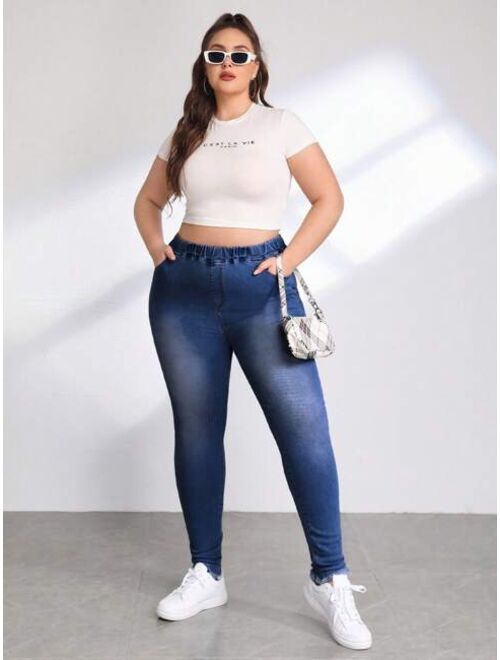 SHEIN EZwear Plus Elastic Waist Skinny Jeans