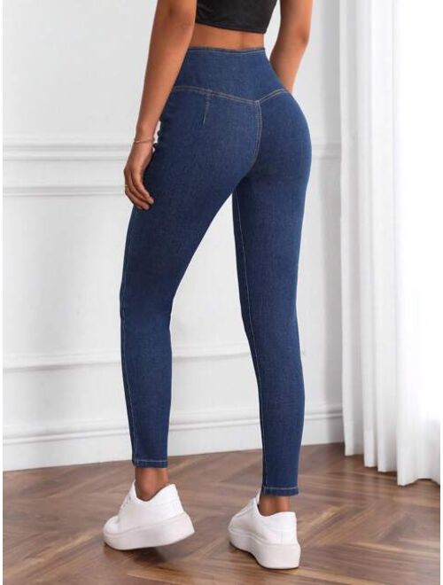 SHEIN Frenchy Asymmetrical Waistband Skinny Jeans