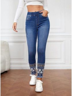 LUNE High Waist Geo Print Skinny Jeans