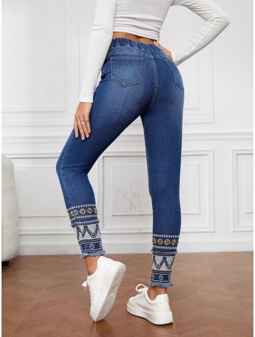 SHEIN LUNE High Waist Geo Print Skinny Jeans