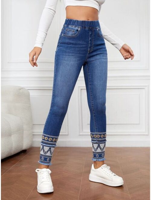SHEIN LUNE High Waist Geo Print Skinny Jeans