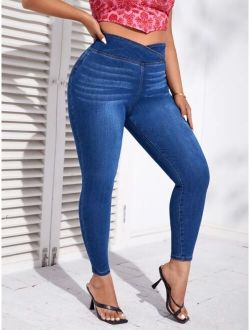 SXY Plus Asymmetrical Waistband Waist Skinny Jeans