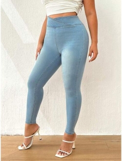 SXY Plus Asymmetrical Waistband Waist Skinny Jeans