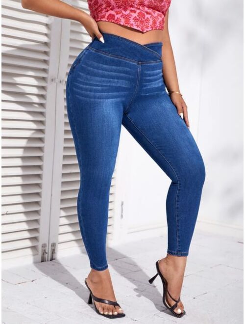 SHEIN SXY Plus Asymmetrical Waistband Waist Skinny Jeans