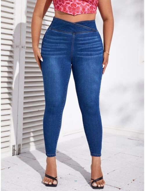 SHEIN SXY Plus Asymmetrical Waistband Waist Skinny Jeans