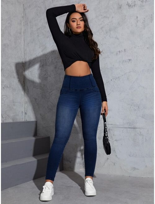 SHEIN Essnce Wide Waistband Skinny Jeans