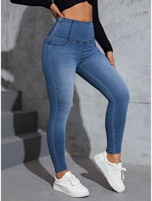 SHEIN Essnce Wide Waistband Skinny Jeans