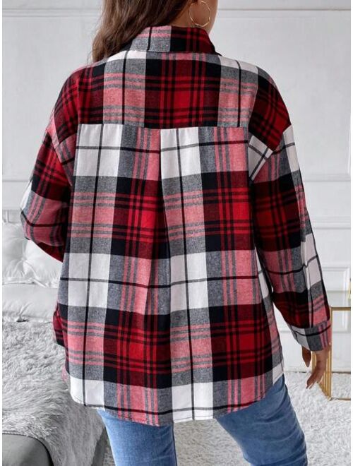 SHEIN LUNE Plus Plaid Print Drop Shoulder Shirt