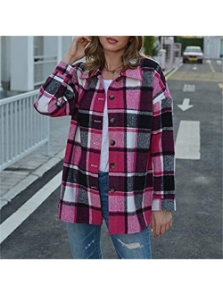 Flovey Womens Flannel Plaid Shirts Long Sleeve Casual Mid-Long Blouses Button-Down Shirts with Pockets