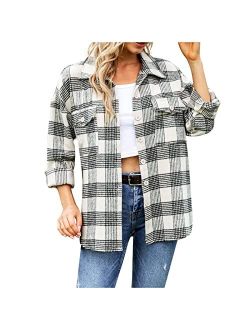 ZSDVBZS Womens Plaid Shirts Classic-Fit Lapel Long Sleeve Shirt Tops Fall Fashion 2022 Button Down Shacket Jacket Coat with Pockets