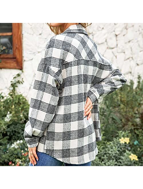 ZSDVBZS Womens Plaid Shirts Classic-Fit Lapel Long Sleeve Shirt Tops Fall Fashion 2022 Button Down Shacket Jacket Coat with Pockets