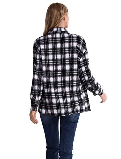HOOKLZO Women's 2023 Fall Clothes Plaid Shacket Jacket Oversize Long Sleeve Button Down Flannel Shirts Blouses Tops
