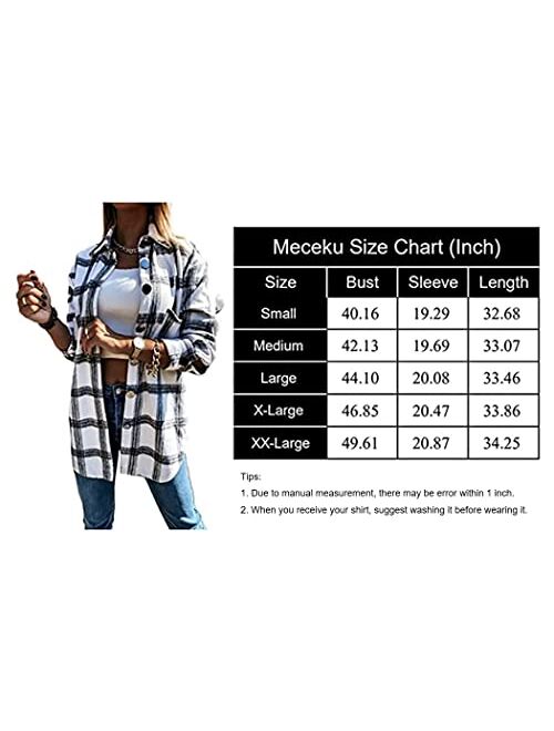 Meceku Womens Flannel Plaid Shirts Long Sleeve Button Down Blouses Oversized Casual Shacket with Pockets