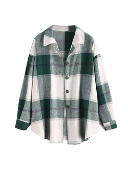 Womens Flannel Shacket Jacket Casual Plaid Wool Blend Button Down Long Sleeve Shirt 2023 Fall Clothes