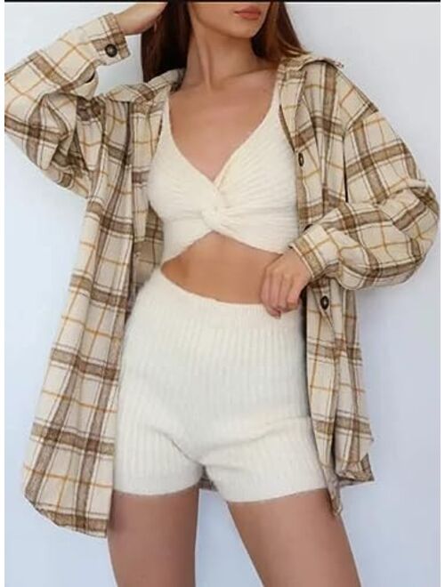 ZAFUL Womens Flannel Shacket Jacket Casual Plaid Wool Blend Button Down Long Sleeve Shirt 2023 Fall Clothes