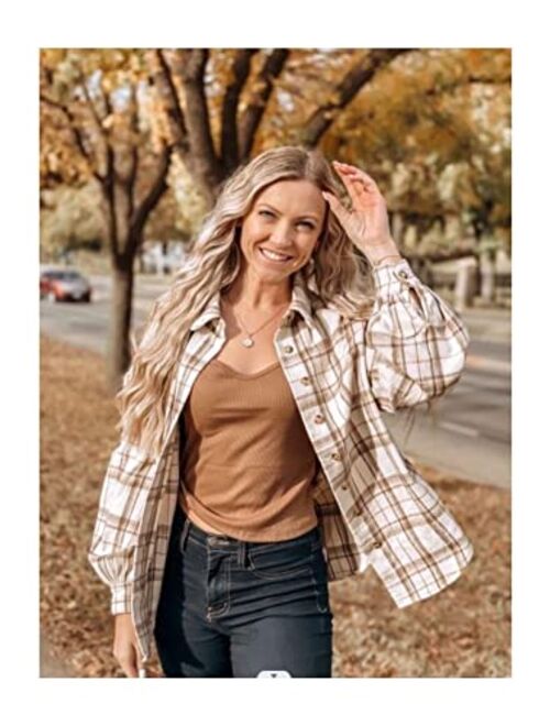 ZAFUL Womens Flannel Shacket Jacket Casual Plaid Wool Blend Button Down Long Sleeve Shirt 2023 Fall Clothes