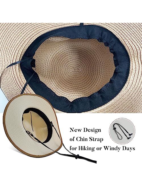 OPTIGRAM Women Wide Brim Summer Straw Sun Hat, UPF 50+ UV Protection Flowered Bonnet, Ladies Foldable Panama Beach Hat