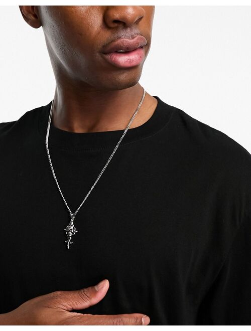 ASOS DESIGN waterproof stainless steel necklace with skull and snake cross pendant in burnished silver tone