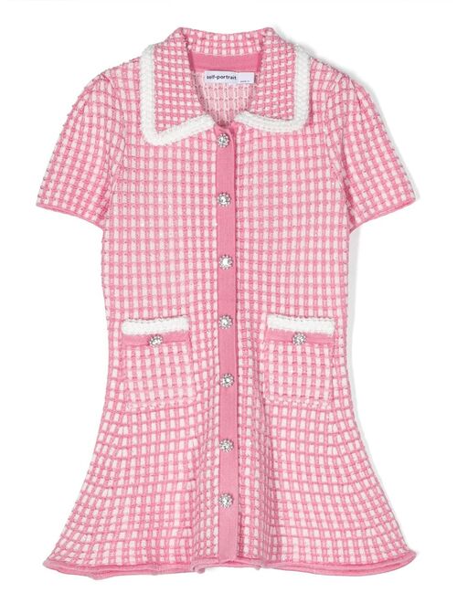 Self-Portrait Kids checkered buttoned flared dress
