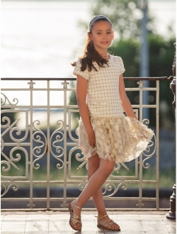 tweed-top embroidered dress