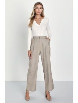 Professionally Posh Beige and White Pinstriped Wide Leg Pants