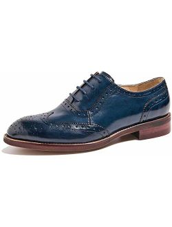 U-lite Women's Perforated Lace-up Wingtip Leather Flat Oxfords Vintage Oxford Shoes Brogues