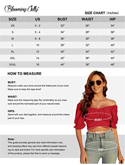 Blooming Jelly Womens Off The Shoulder Crop Tops Summer Sexy Blouses Puff Sleeve Cute Shirts Bow Tie Trendy Top 2023