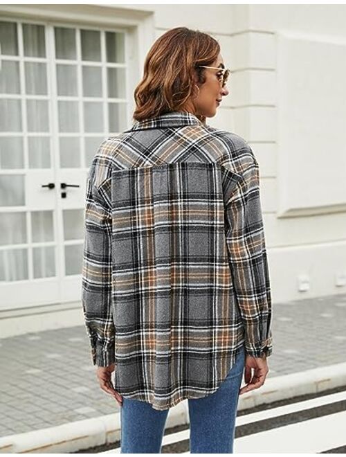Blooming Jelly Womens Flannel Plaid Shirt Button Down Long Sleeve Shackets Winter Jackets 2023