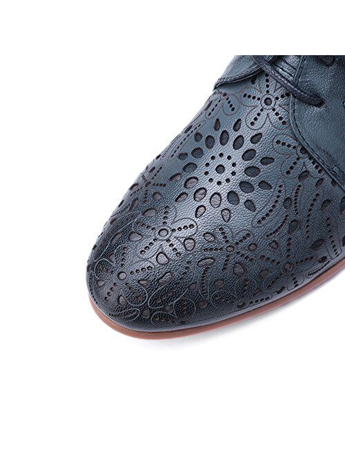 Mona flying Women's Leather Perforated Lace-up Oxfords Brogue Wingtip Derby Shoes for ladis Women