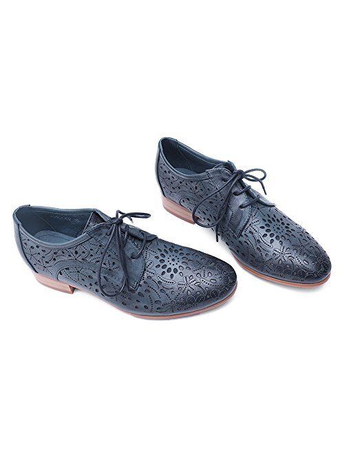 Mona flying Women's Leather Perforated Lace-up Oxfords Brogue Wingtip Derby Shoes for ladis Women