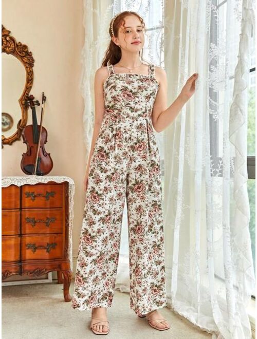 SHEIN Teen Girls Floral Print Wide Leg Cami Jumpsuit