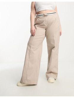 ASOS Curve ASOS DESIGN Curve oversized wide leg chino pants in sand
