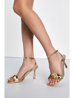 Seequine Silver Sequin High Heel Ankle Strap Sandals