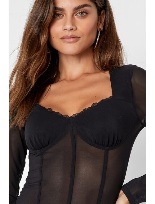 Lulus Sultry Expectations Black Mesh Bustier Crop Top
