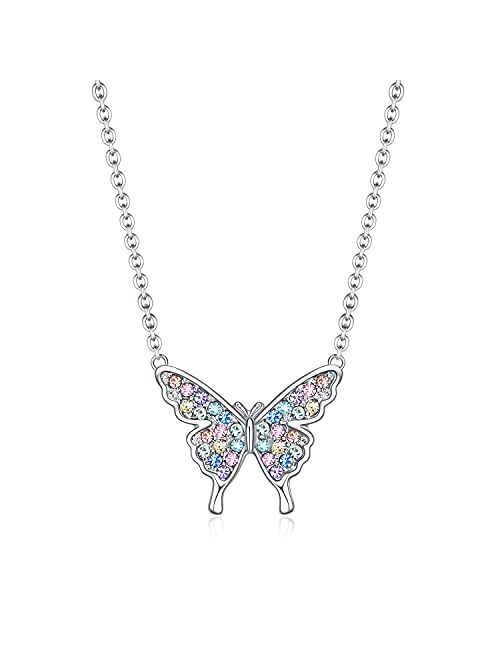 luomart Dainty Rainbow Butterfly Necklace Gifts for Girls Women,Dragonfly Bee Pendant Necklaces Jewelry Gift for Sister Mom Friends