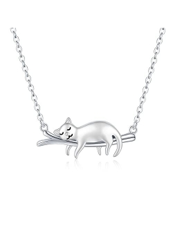 JUSTKIDSTOY Cat Necklace 925 Sterling Silver Cute Animal Pendant Necklace with Crystal Cat Jewelry Gifts for Women Girls Cat Lovers