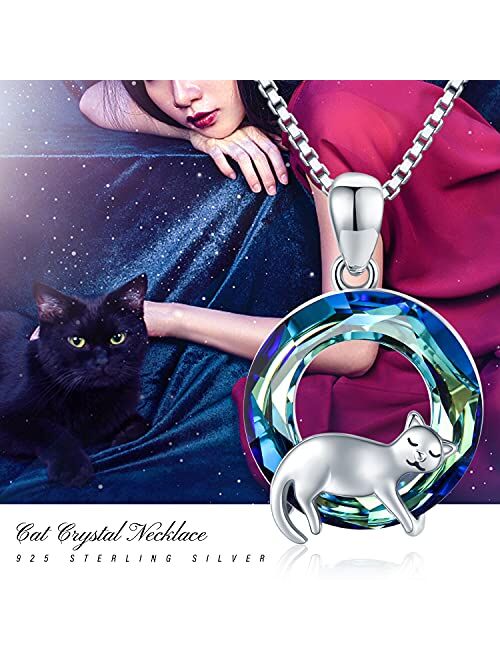 JUSTKIDSTOY Cat Necklace 925 Sterling Silver Cute Animal Pendant Necklace with Crystal Cat Jewelry Gifts for Women Girls Cat Lovers