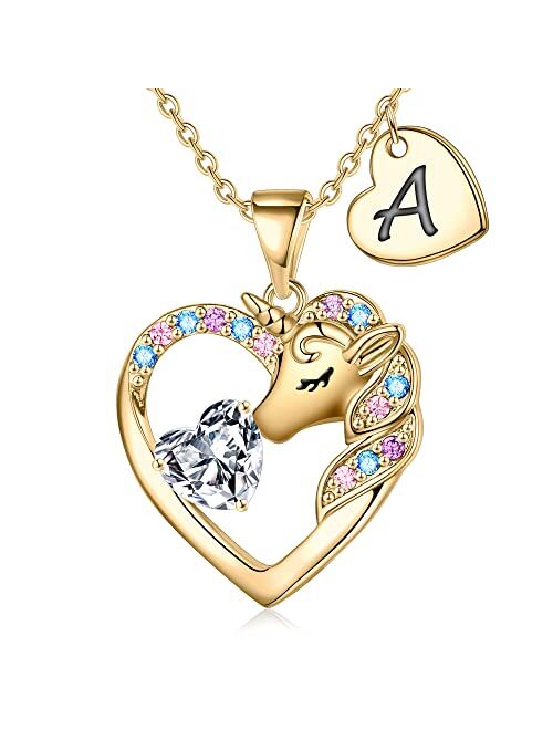 IEFRICH Unicorns Gifts for Girls Kids, Heart Necklace | Unicorn Necklaces for Girls | Initial Necklaces | Unicorn Jewelry | Kids Jewelry for Girls | Birthday Christmas Gi