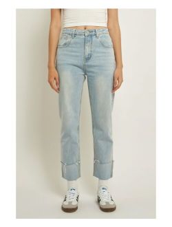 GREY LAB Women's Turn Over Hem Regular Fit Jeans