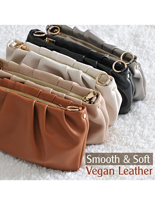 Hoxis Women Ruched Shoulder Handbag Cloud Pouch Hobo Bag Convertible Clutch Soft Vegan Leather Cross body Bag