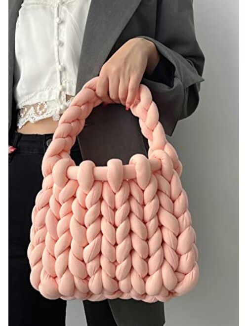 Solyinne Women's Knit Clutch Bag Handmade Woven Polyeater Knit Satchel Purse Handbag Shoulder Solid Color Bag