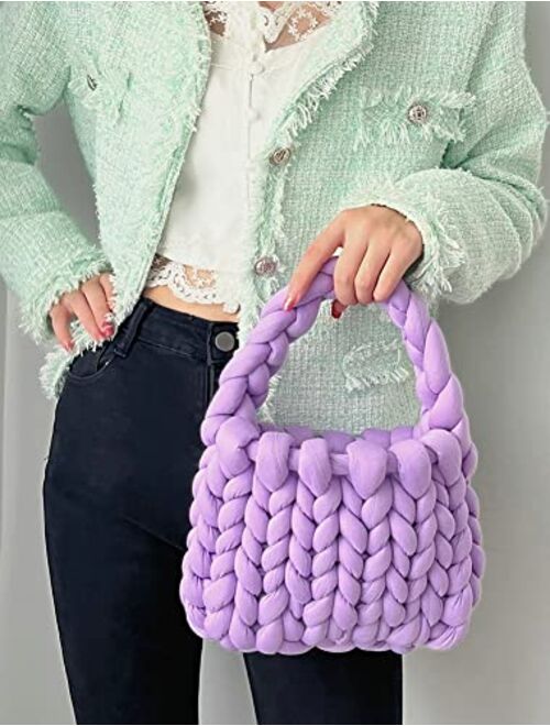 Solyinne Women's Knit Clutch Bag Handmade Woven Polyeater Knit Satchel Purse Handbag Shoulder Solid Color Bag