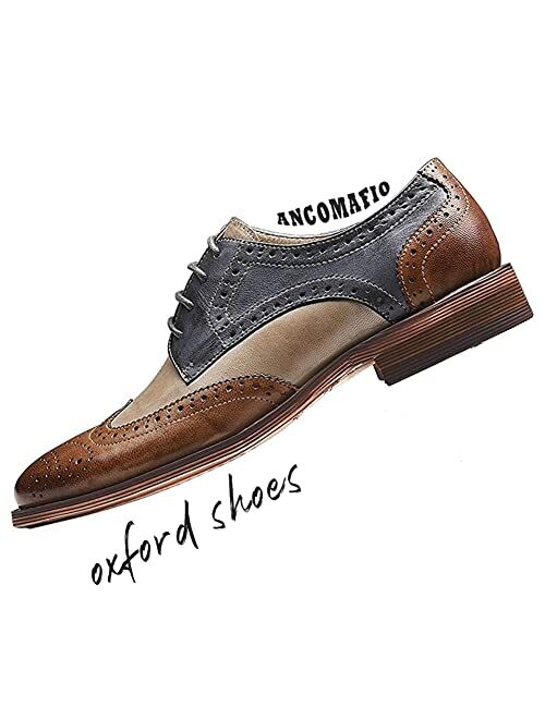 Ancomafio Oxford Shoes for Women Lace Up Oxford Shoes Round Toe Low Heel Multicolor Saddle Shoes Vintage 70s Wingtip Brogue Shoes
